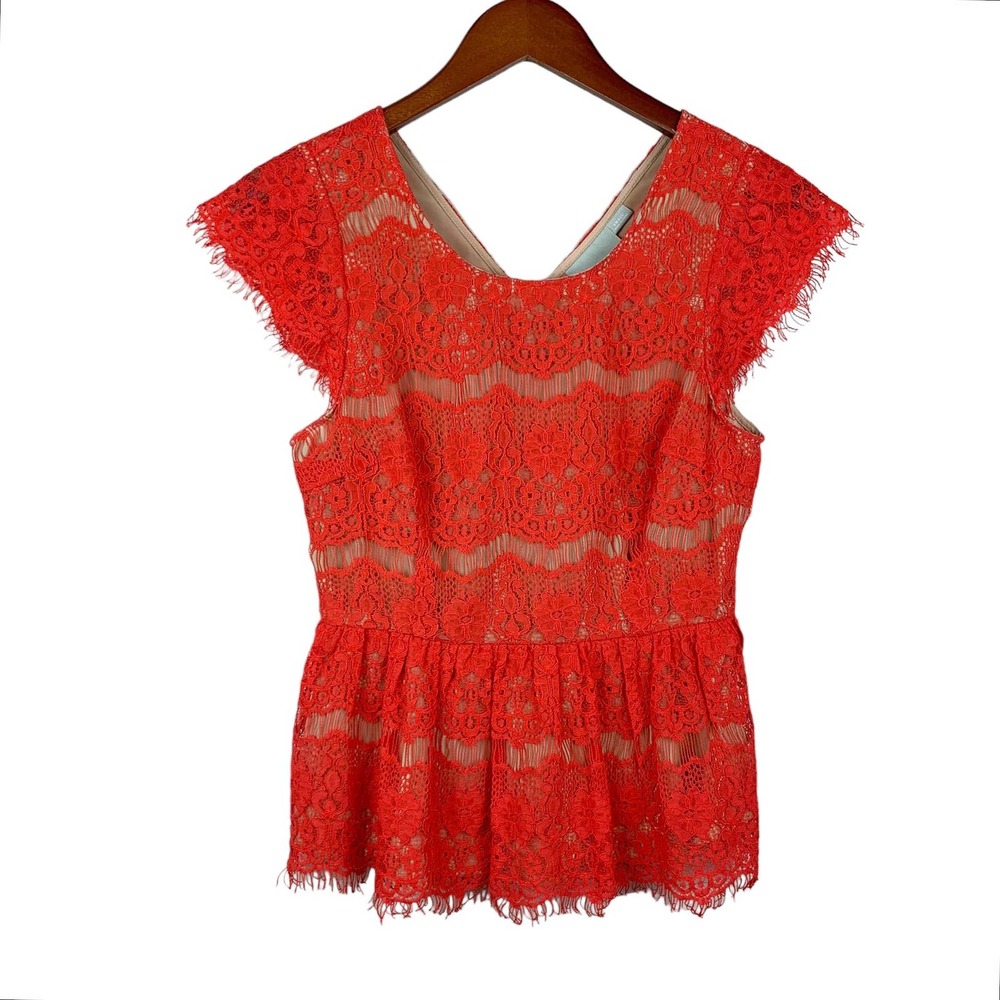Maeve Anthropologie Red Lace Peplum Top S